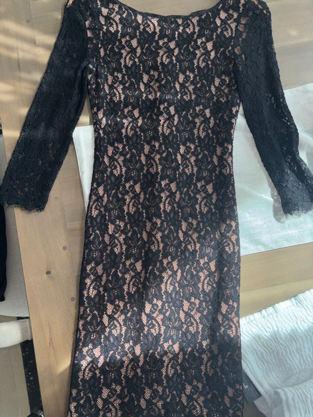 Aritzia Black Lace Long-Sleeve Sheath Dress with Nude Underlay